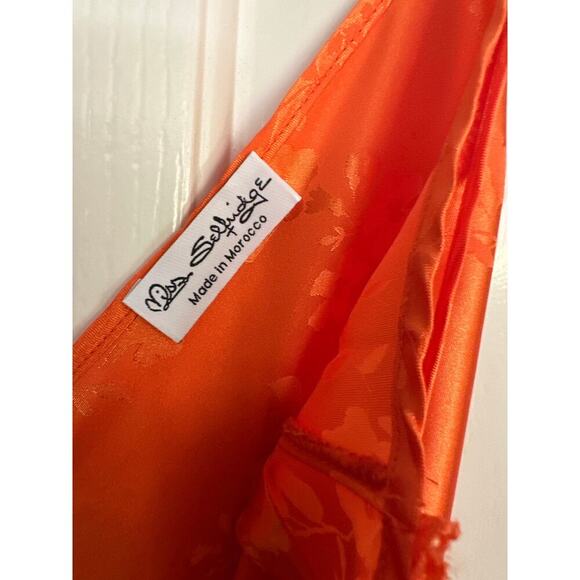 Miss Selfridge Women's Orange Satin Jacquard Strap Back Maxi Slip Dress Size 4 - Picture 8 of 12